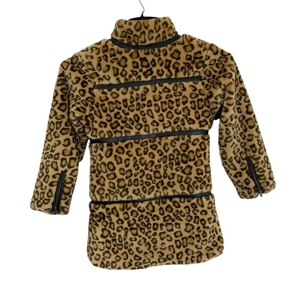 Leopard Print Faux Fur Jacket With Zipper & Black Leather Trim For Women Size S - Picture 9 of 10